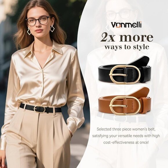 Women\'s Faux Leather Belt 38-42 In Gold Buckle Casual Dress Accessory main image 4